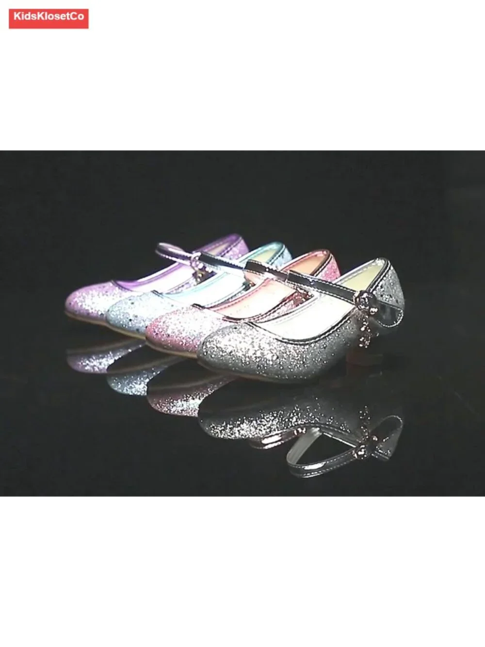 Girls Glitter Mary Jane Dress Shoes with Charm Low Heel